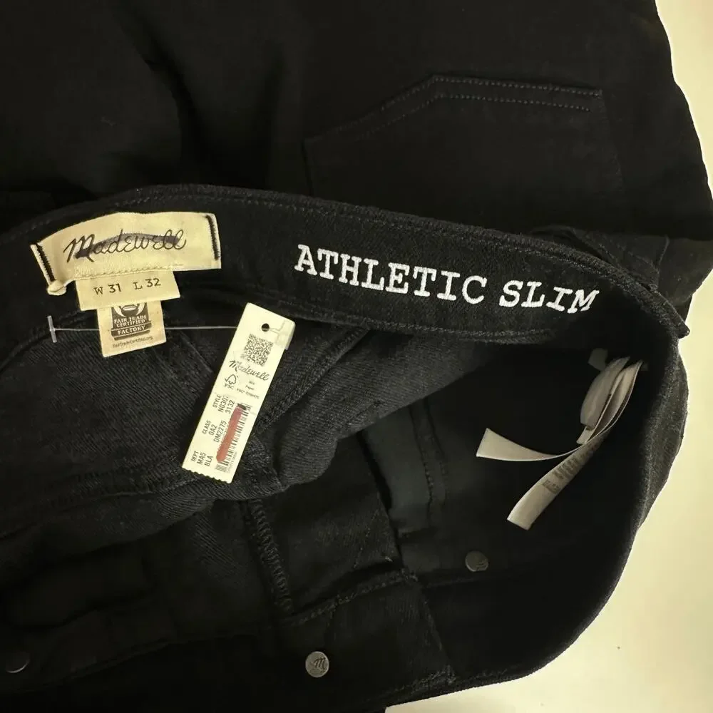 Madewell Athletic Slim Jeans Mens Tapered Stretch Denim Black Mid Rise 31/32 NWT